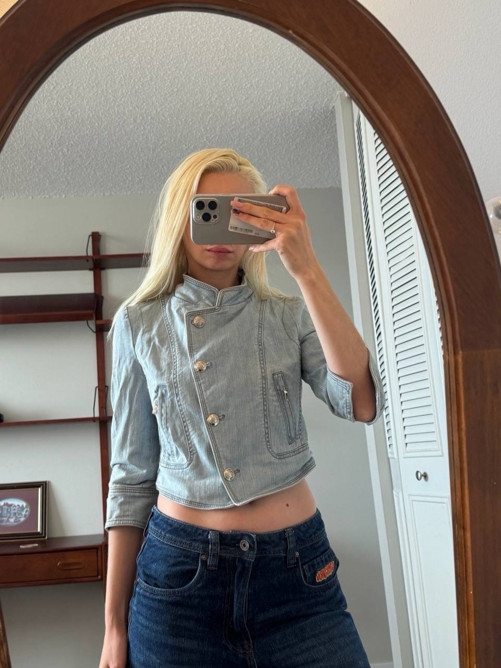 Y2K Military style Cropped Blue Denim Jacket